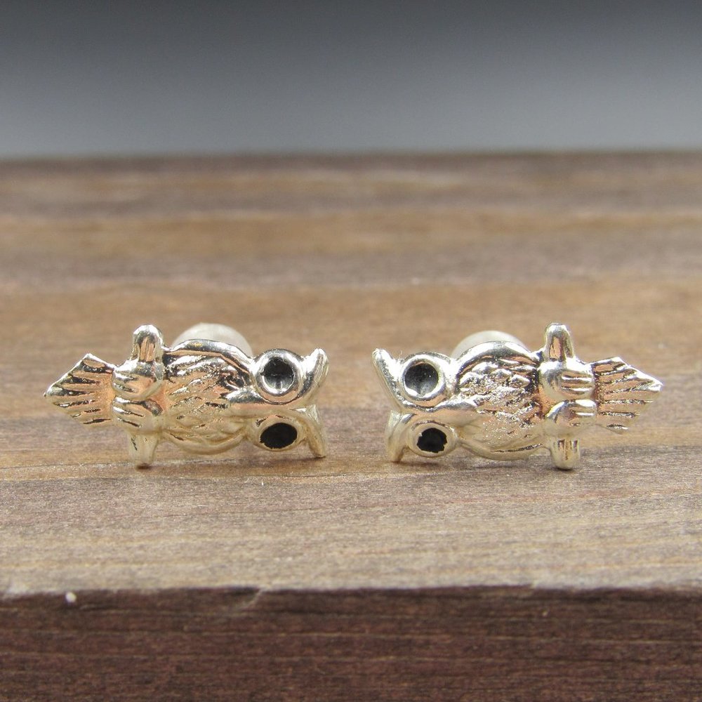 Sterling Silver Tiny Light Owl Stud Earrings - image 1